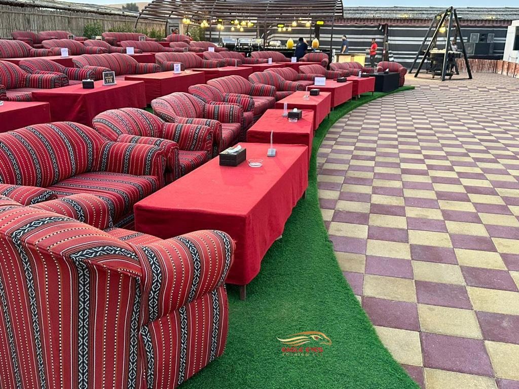 Sofa siting area of Luxury camp in Desert Safari Dubai